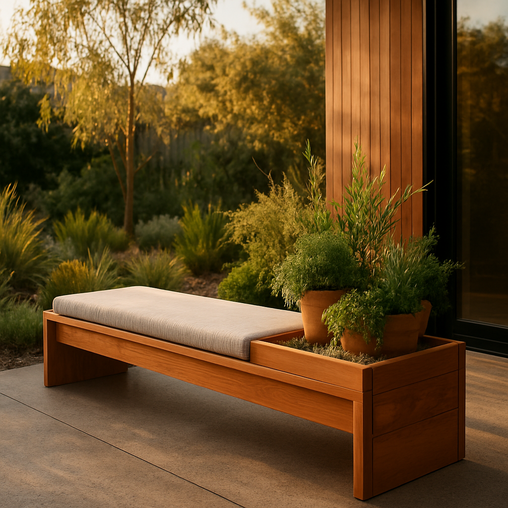 Handcrafted timber planter box with bench seat Melbourne