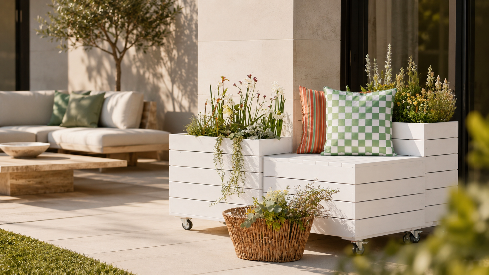 Handcrafted timber planter boxes on a Melbourne courtyard deck